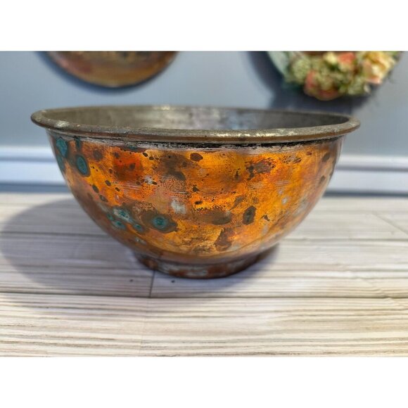 Vintage French Bowl Tarnish Patina Serving Trinket Dish Bashed Bruised Dented - Picture 1 of 9
